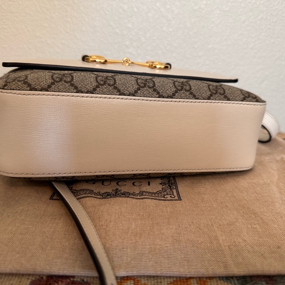 Excellent Condition!! GG Supreme Monogram Small Horsebit 1955 Beige Mystic White - Picture 3 of 10